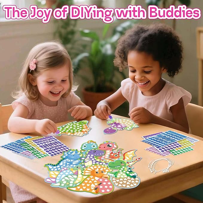 iGetooy 10 Sets DIY Mosaic Stickers for Kids, Dinosaur Art Craft Kit with 720+ Stickers, Travel Toys for Kids, Birthday Gifts for Girls and Boys 3-8 Year Olds
