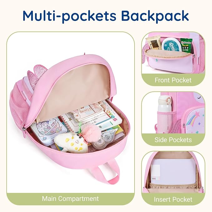 mommore Kids Backpack Cute 3D Large Toddler Backpack for Girls Boys Child Preschool Kindergarten Bookbag Age 3-6 Water-Resistant with Chest Buckle Fit for Folder, Car