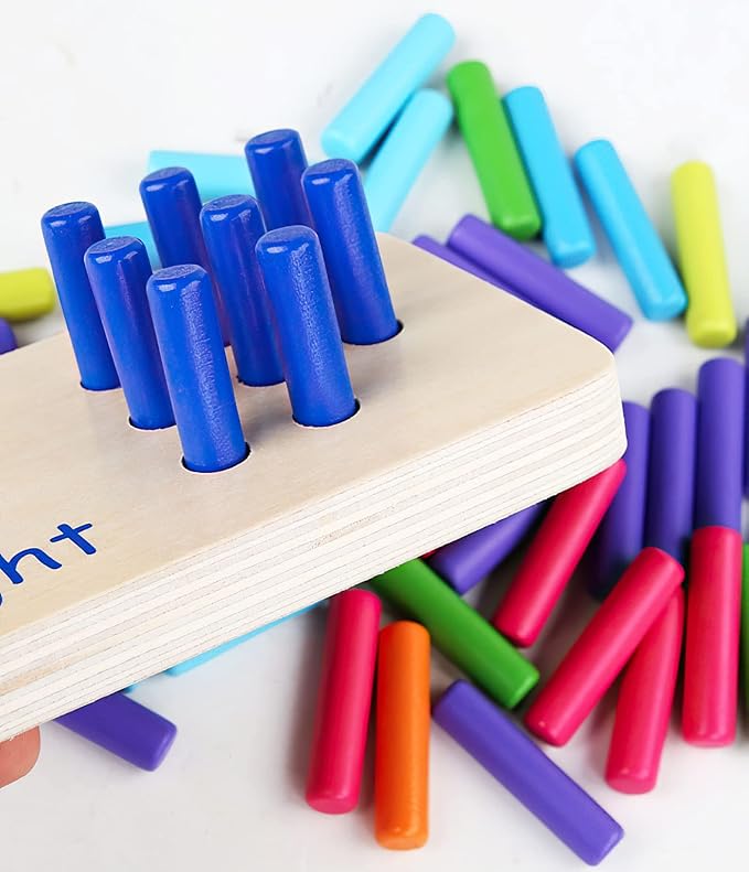 Montessori Number Counting Blocks Peg Board Toys, Wooden Math Manipulative Materials for Preschool, Number Montessori Learning Toy for Toddlers & Kindergarteners (Colorful Peg)