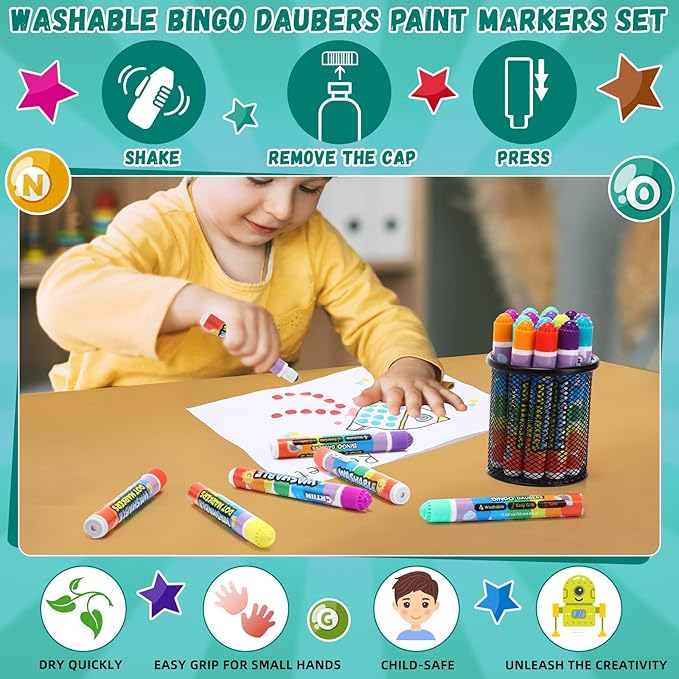 Crtiin 72 Pack Dot Markers Bulk, 12 Colors Washable Dot Markers for Toddlers Art, Children Painting Crafts, Bingo Daubers Supplies for Kids Preschool Children, Non Toxic Water-based Bingo Daubers