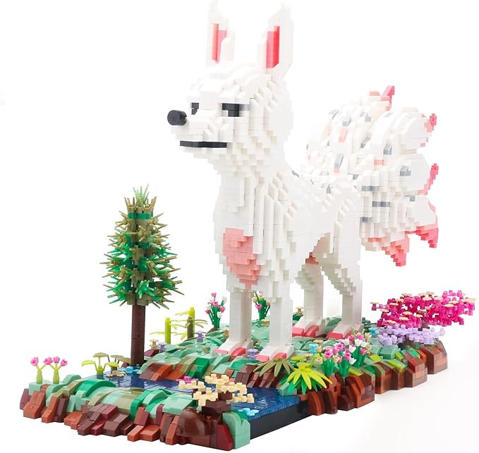 Forest Animal Micro Building Blocks Set - Nine Tailed Fox Stand in Lawns - Flowers and Trees, 4160 PCS Collectible Building Toy Gift for Adults and Kids Ages of 14+