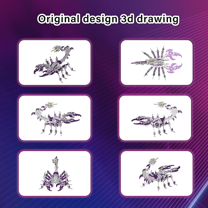 FILASLFT 3D Metal Model Kits, Mechanical Scorpion King Purple 3D Metal Puzzle,Steel Warcraft Collection DIY Animal Brain Teasers Simple 3D Puzzles