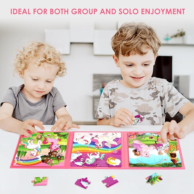 Magnetic Puzzles for Kids Ages 4-6, 20-Piece Toddler Travel Toys Unicorn Princess Puzzles Ages 3-5, Educational Learning Magnets, Ideal Road Trip Activities Toys for 3 4 5 6 Boys and Girls