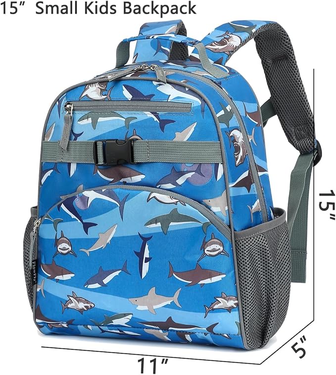 FlowFly Kids Backpack for Toddler Boys Girls, Simple Lightweight Bookbag for Daycare Kindergarten Elementary School Travel, Small Modern Bag (Medium 15''), Shark