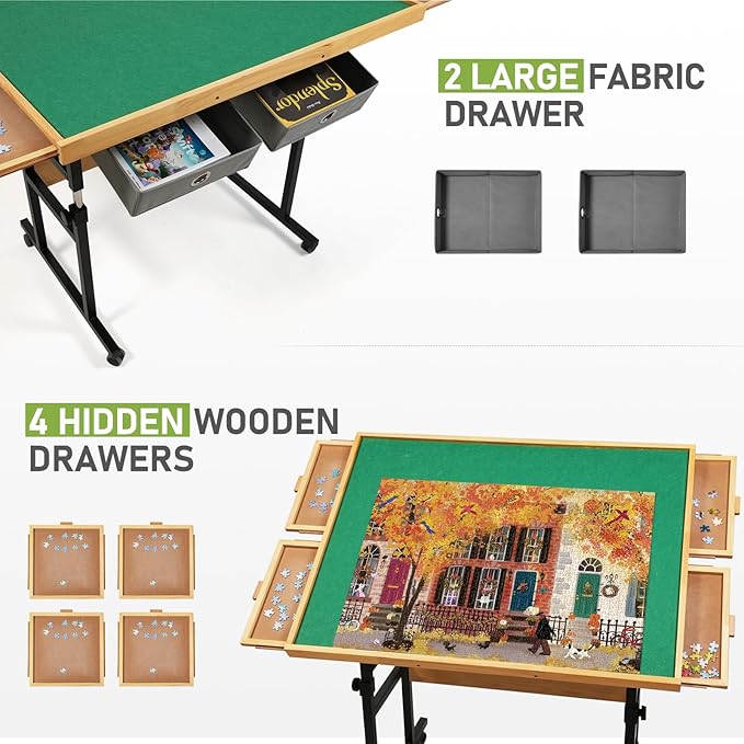 1500 Pieces Puzzle Table with Wheels, with Drawers and Cover, 34.25" x 25.2" Adjustable Height & 45° Tilting, Puzzle Board for Adults