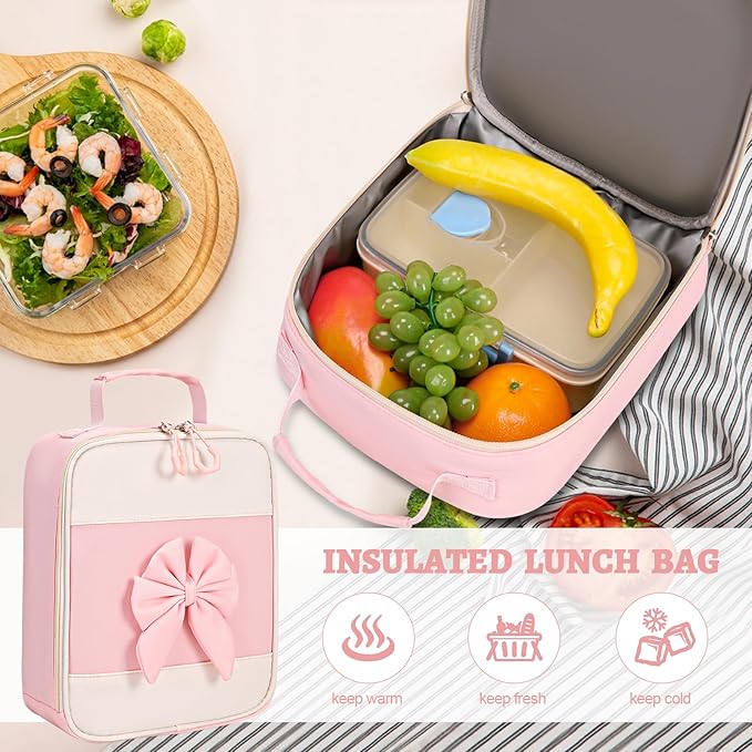 Backpack for Girls, 3PCS Girls Backpack for School with Lunch Bag Pencil Case, Cute Kids Teens Bookbag for Kindergarten Elementary Preschool Middle School (Pink)