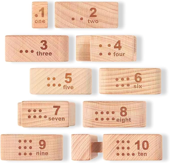Wooden Number Building Blocks, Large Digit Blocks 1-10, 10 Pcs Math Blocks Number Toys for Kids, Educational Blocks for Toddlers, Toys to Learn Numbers for 3 Year Olds +