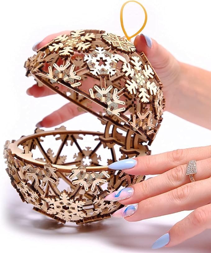 Wood Trick Christmas Ball 3D Wooden Puzzles for Adults to Build - Great Christmas Decor - Store Your Gifts - 5x4.7 in - Wooden Model Kits for Adults