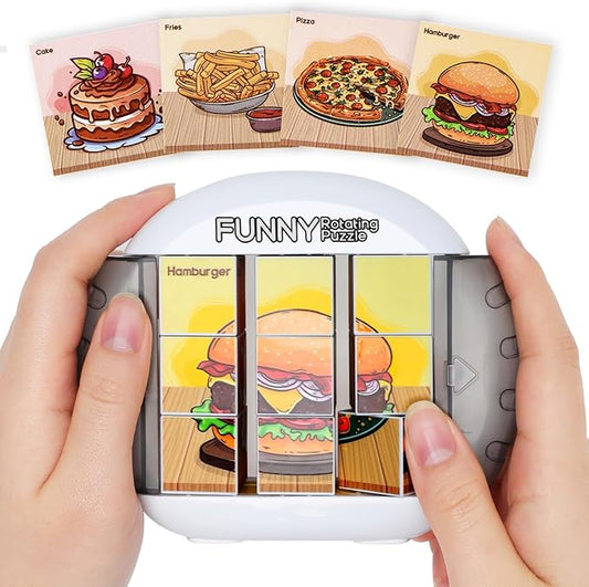 Rotating Puzzle for Kids 3 4 5 6 7 8 Year Old, 4 Puzzles in 1, Toddlers Travel, Car, Airplane, Road Trip Activities, Fine Motor Skills, Fidget, Gift for Boys & Girls Ages 3+ (Snacks)