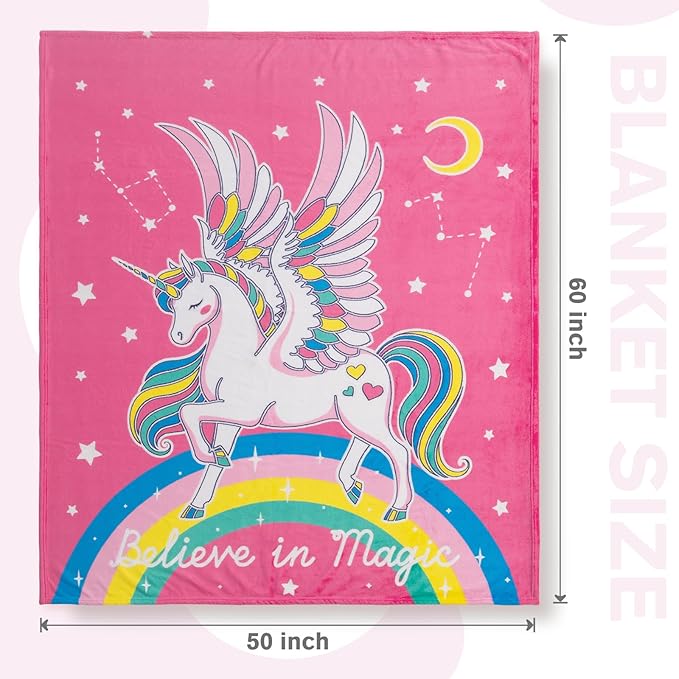 Unicorn Toys Gifts for Girls Kids - Glow in The Dark Unicorns Blanket Best Birthday Christmas Valentines Easter Decor Presents for Age 1-14 Years Old Teens Child Toddler Daughter Soft Throw 50"X60"