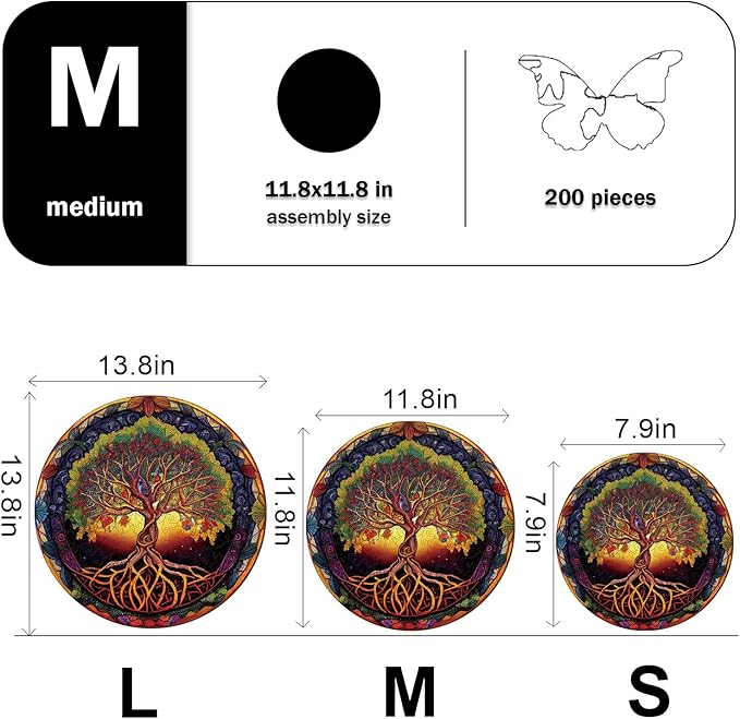 Wooden Puzzles for Adults - 200 Pieces Tree of Life Wooden Puzzle - Unique Animal Shape Wood Cut Puzzles - Eco-Friendly Home Office Decor (M-11.4 * 11.4in)