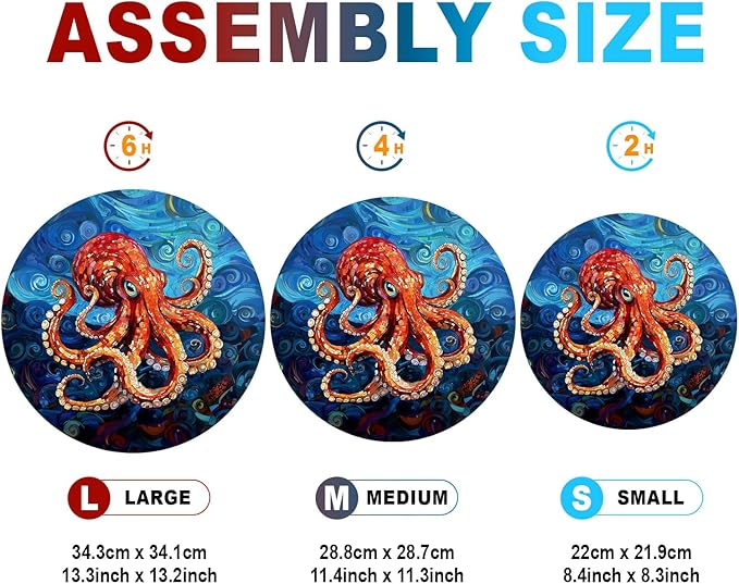 Wooden Puzzles for Adults - Deep-Sea Octopus Wooden Jigsaw Puzzle - Unique Animal Shaped Wood Puzzles Adult - Christmas Birthday Gifts for Adults/Friends/Family - 300pcs 13.4 * 13.4in