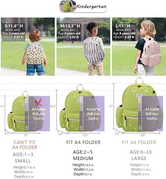 Corduroy Toddler Backpack for Boys 2-5: Preschool Backpacks for Girls 13.5" H Fit Folder