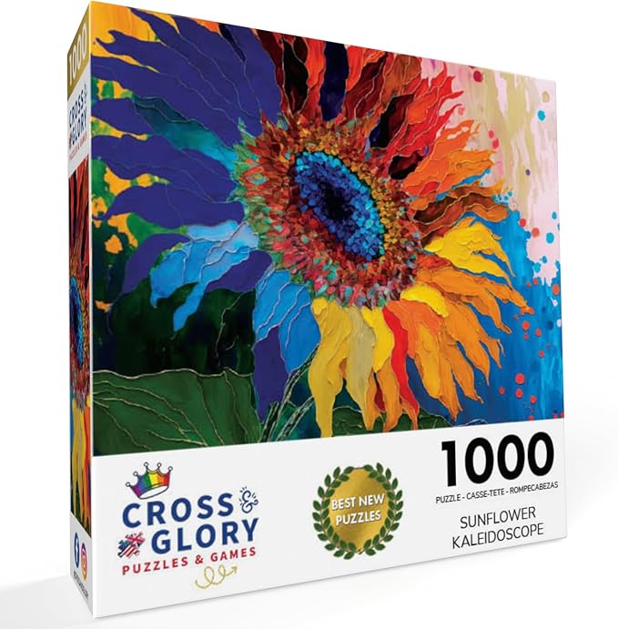 Cross & Glory - Sunflower Kaleidoscope - 1000 Piece Jigsaw Puzzle for Adults | Colorful Flower Artwork | Challenging and Fun Activity | Great Gift for Garden Lovers