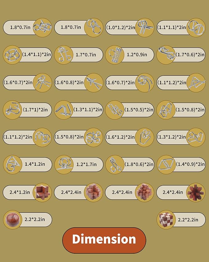 30pcs Brain Teaser Puzzles Game for Adults and Kids Ancient Wooden and Metal Puzzles 3D Educational Toys IQ Logic Train Family Games Party Favor Coffee Time Unlock Interlock Puzzles Box