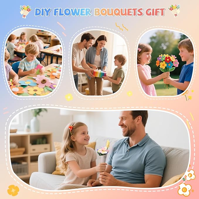 DIY Flower Bouquets Toys, Fabric Flower Market Toy is for Kids Best Gifts for Girls Boys Ages 5 6 7 8 9 10 to Craft Your Own Master Piece of Color Changing Flowers Kit