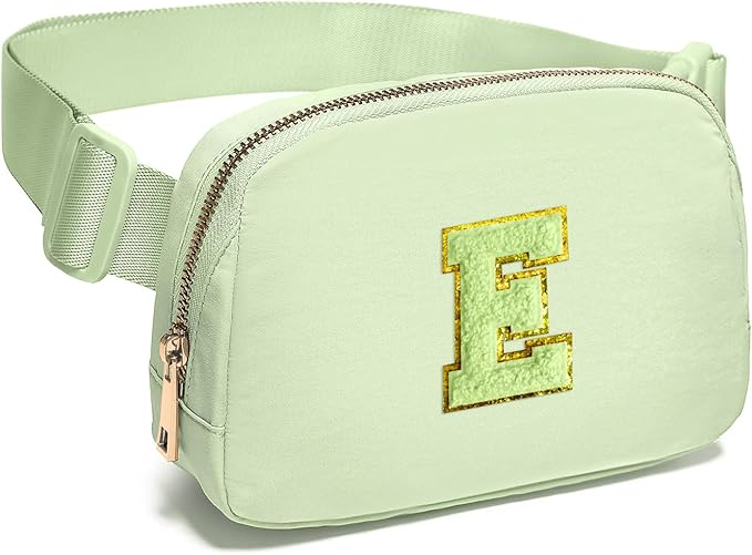 Gitus Gifts for 8 9 10 11 12 Year Old Girls Belt Bag Fanny Pack Crossbody Bags with Initial Letter Patch Cute Stuff Birthday Gifts for Teen Girls Women Personalized Trend Stuff (Light Green-E)