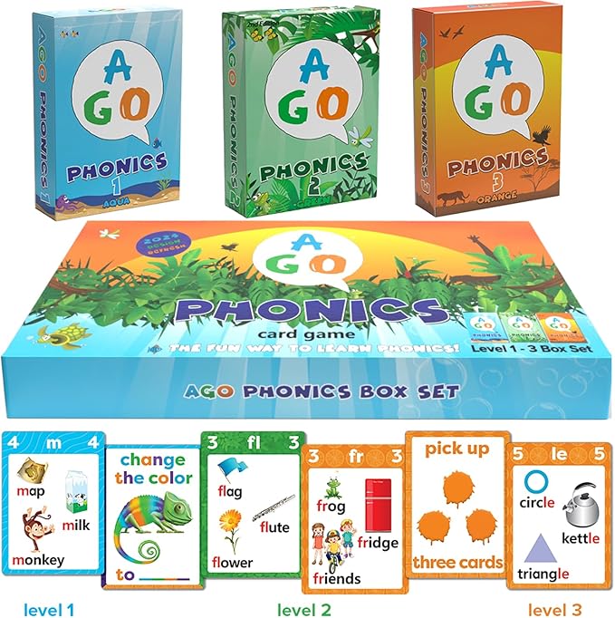 Phonics Card Game (3 Level Box Set). Build Reading Skills, Learn Words and Phonics Sounds While Playing a Fun Card Game! 3 x Playing Card Decks in a Magnetic Box