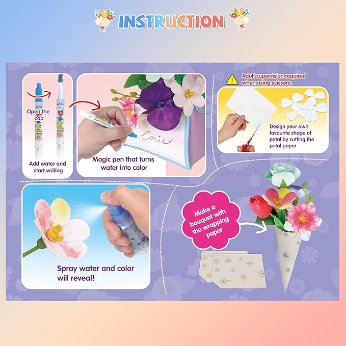 DIY Flower Bouquets Toys, Fabric Flower Market Toy is for Kids Best Gifts for Girls Boys Ages 5 6 7 8 9 10 to Craft Your Own Master Piece of Color Changing Flowers Kit