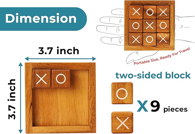 BSIRI Tic Tac Toe for Kids and Adults Coffee Table Living Room Decor and Desk Decor Family Games Night Classic Board Games Wood Rustic for Families Size 4 Inch