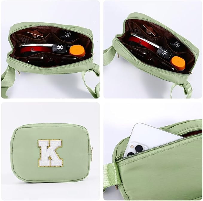 YOOLIFE Gifts for Girls - Crossbody Bag for Kids, Personalized Communion & Birthday Gifts, Green Initial Belt Bag
