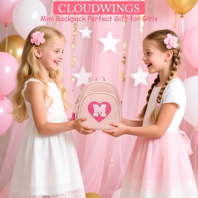 Girls Initial Mini Backpack Gifts for Kid Toddler Little Girl Teen Small Cute Heart Backpack Purse Preschool Kindergarten Bookbag，Pink-M