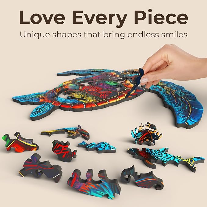 CRAFTHUB Animal Wooden Puzzles for Adults – A4 Vibrant Sea Turtle with 114 Pieces – Jigsaw Puzzles with Unique Animal Shapes – 7.7" x 7.4"