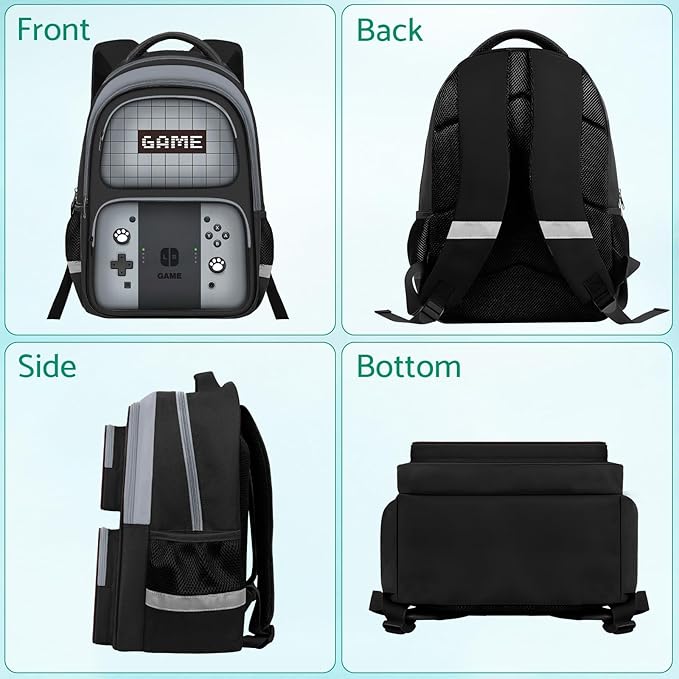 Kids Backpack For Boys，Gamer Boys Backpack For Children Teens Elementary Middle School, 17″ Students Bookbag