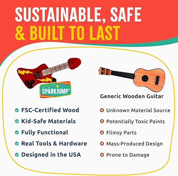 SparkJump DIY Wood Building Kits, STEM Woodworking Kit for Kids, Creative Fun Craft Projects, Great Gift for Boys & Girls (Wooden Guitar, 1-Pack)