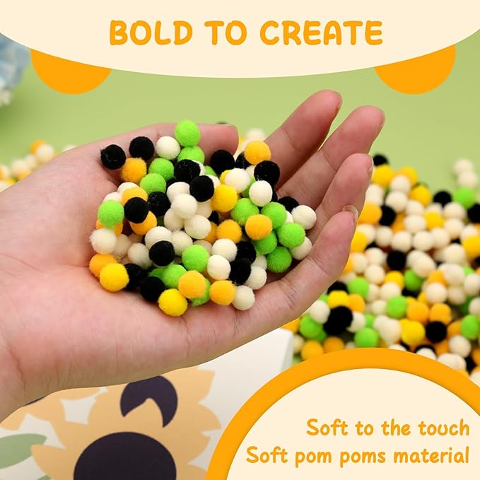 Pom Pom Painting Art Kit for Beginners, Perfect Craft Projects for Adults, Colorful Pom Poms and Supplies Included, DIY Pom Pom Painting on Paint Canvas(Sunflower)
