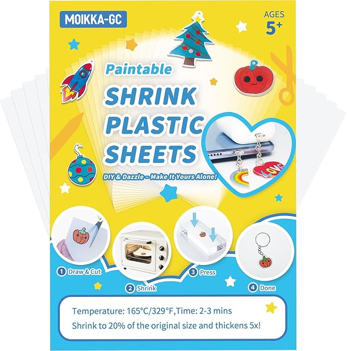 MOIKKA-GC 16 Pcs Shrink Plastic Sheets (7.9x5.7 Inch) – Shrink Papers for Kids DIY Crafts, Keychains, Phone Charms, Mini Crafts & Gift Tags, Creative Craft Supplies