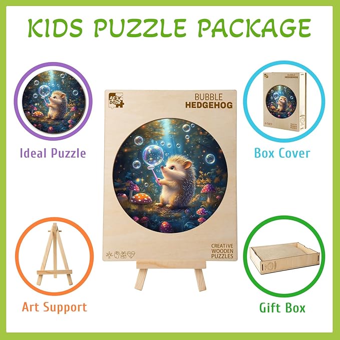Wooden Puzzles for Kids Ages 4-6 - Bubble Hedgehog 50 Pieces Children Puzzles - Large Pieces Kids Puzzle with Unique Shapes - Educational Puzzles Toys for Boys and Girls (11.4 * 11.4 in)