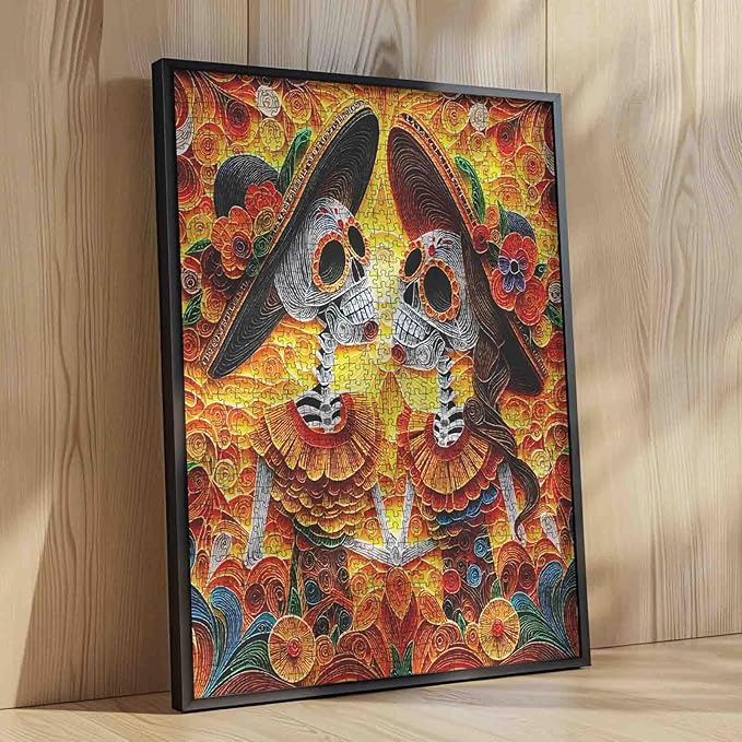 Tucocoo Skeleton Couple 1000 Piece Puzzle for Adults, Vibrant Skull Lover Colorful Paper Art Jigsaw Puzzle Fun Challenging and Decorative Puzzle for Stress Relief Family Game Night Home Decor Gift