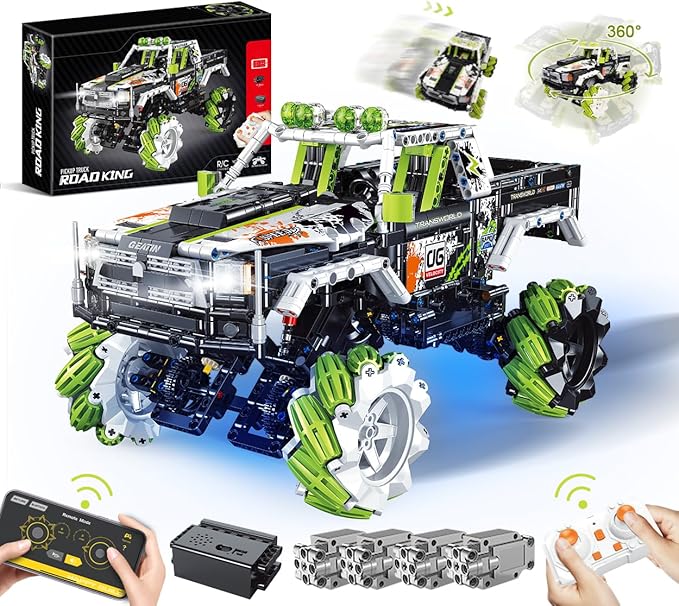 Pickup Truck Building Kits with Remote Control for Adults,Technic Off-Road Car Building Blocks Toys,STEM Engineering Gift for Mens,Boys,Kids-1550PCS(Green)