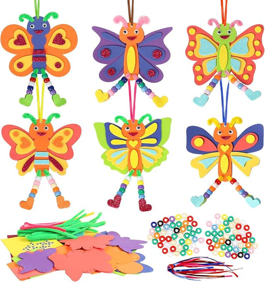 Fennoral 12 Pack Butterfly Craft for Kids Make Your Own Butterfly Foam Stickers with Beads DIY Arts and Crafts for Kids Boys Girls Party Favor Spring Summer Decoration Birthday Gifts