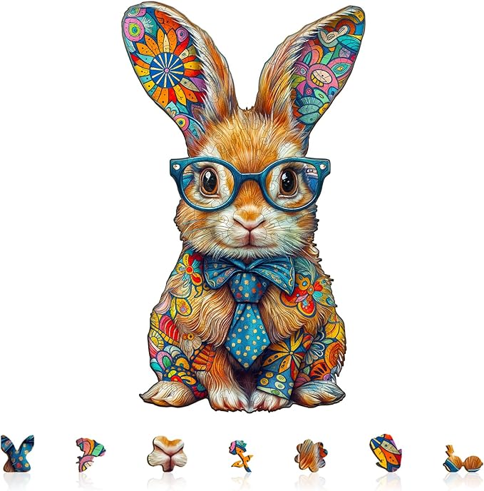 Wooden Puzzles for Adults - Colorful Bunny Wood Puzzles Adult - Unique Animal Shape Wooden Jigsaw Puzzles for Adults - Birthday Gifts for Puzzle Lovers, Family (11.4 * 6.8in)