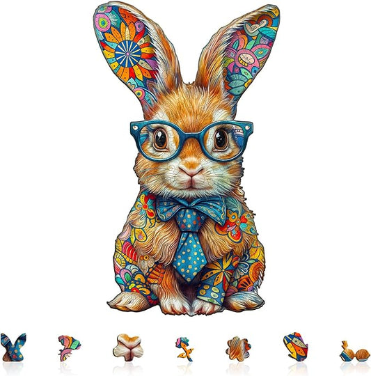 Wooden Puzzles for Adults - Colorful Bunny Wood Puzzles Adult - Unique Animal Shape Wooden Jigsaw Puzzles for Adults - Birthday Gifts for Puzzle Lovers, Family (11.4 * 6.8in)