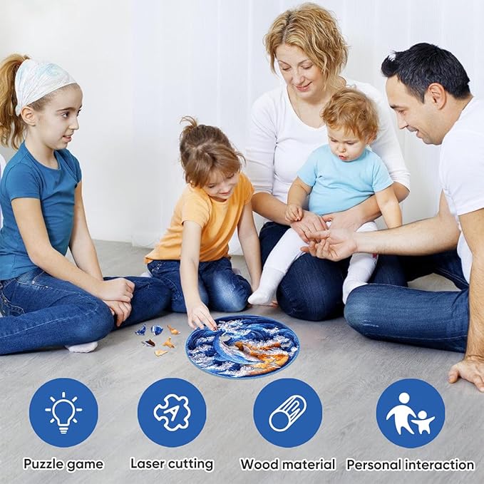 Wooden Jigsaw Puzzle, 200-500 Pieces Unique Shape Animal Puzzle, for Adults & Kids, Birthday Gift Family Game, Decorative Puzzle, Unique Gift (Dolphin Rhapsody, 200 PCS)