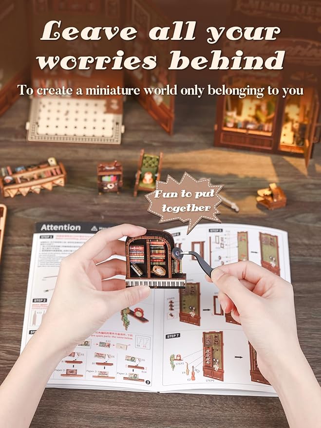 Cutefun Book Nook Kit - DIY Miniature House Kit for Bookshelf Decor, Book Nook Kits for Adults & Beginners, 3D Wooden Puzzle Dollhouse, Ideal Gift for Book Lovers (Memories Music Bookshop)