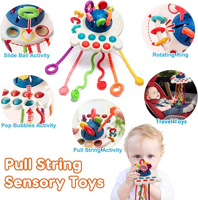 Montessori Baby Toys 6-12-18 Months, Infant Pull String Stacking Cups Shape Sorter Blocks Toy 6 7 8 9 10 11 12 M+ Sensory Development Learning Toy 6-9 9-12 Months Birthday Gift for 1 Year Old Boy Girl