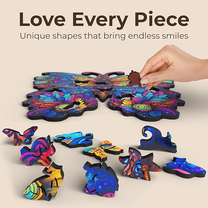 CRAFTHUB Animal Wooden Puzzles for Adults – A3 Butterfly with 121 Pieces Wood Puzzles – Jigsaw Puzzles with Unique Animal Shapes – 9.8" x 16"