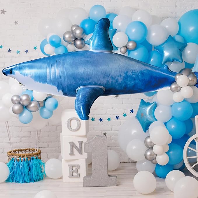 Extra Large Inflatable Shark Pool Toy,79inch Shark Pool Birthday Party Decorations,Blow Up Animal Party Favors Supplies Gift for Kids Adults