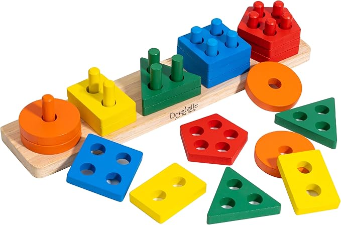 Wooden Educational Sorting and Stacking Toy - Learn Color and Shape Recognition – Puzzle Blocks Toy for Toddlers – Preschool Children Game – Kids Montessori Education