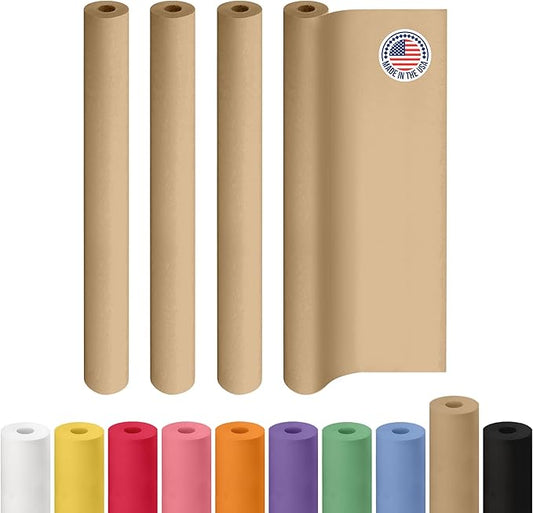 Brown Kraft Paper Roll 48" x 2160" (180 feet), Pack of 4 - USA-Made Brown Packing Paper 30lb Thickness for Moving, Shipping, Crafts/Arts - 100% Recycled Natural Wrapping Material by IDL Packaging