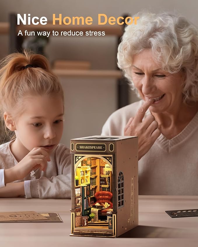 rowood Book Nook,DIY Book Nook Kits for Adults,3D Wooden Puzzle Bookend Miniature Kit,Bookshelf Insert Decor Alley,Wood Craft Hobbies for Women/Men,Birthday Bookstore