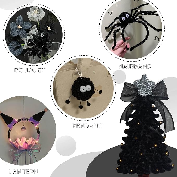 URSDIART (350pcs/Set) Black Pipe Cleaners and Craft Wiggle Eyes, Halloween Pipe Cleaners Bulk Chenille Stems Black for Locs, 12 Inch Pipe Cleaners Black for DIY Art Decorations Creative Craft