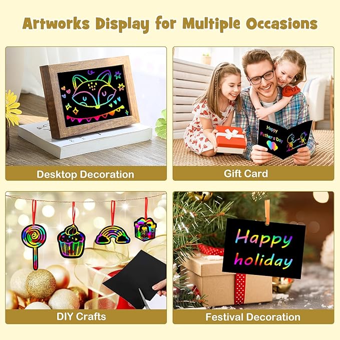 ZMLM Rainbow Scratch Paper Kit: 117Pcs Magic Art Craft Stuff Supplies Black Drawing Pad for Age 3-12 Kids Children Girl Boy DIY Toy Activity Educational Party Faver Christmas Birthday Gifts