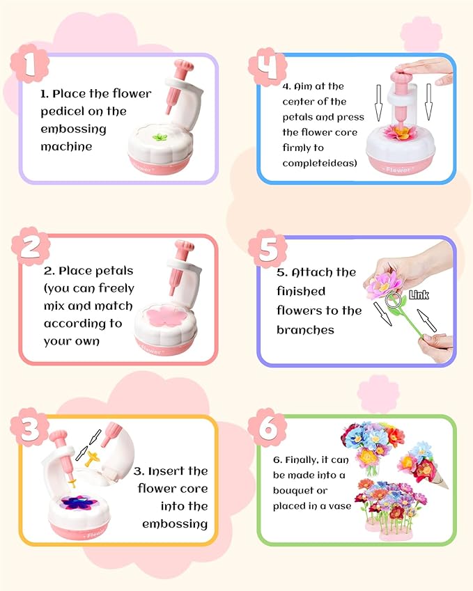 PERRYHOME Fabric Flower Bouquets Toys, 300+ Pcs DIY Flower Crafts for Kids, 2 Gameplays Educational Arts & Crafts Toy, Thanksgiving Birthday and Christmas Gift for 3 4 5 6 7 8 Years Toddler Girl