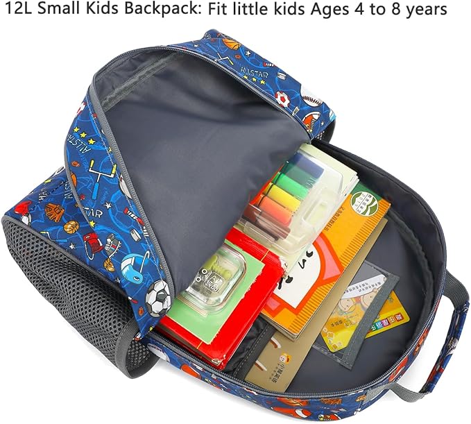 FlowFly Kids Backpack for Toddler Boys Girls, Simple Lightweight Bookbag for Daycare Kindergarten Elementary School Travel, Small Modern Bag (Medium 15''), Football