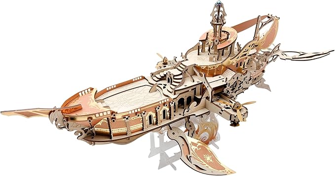 DIY 3D Wooden Puzzle Whale Spaceship,Miniature Wooden Dollhouse Model for Adults to Build,Gifts for Family Friends - Whale Ark of The Universe (Dawnlight Gold)